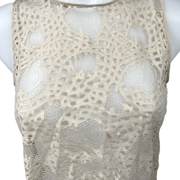 Zara Cream White Eyelet Lace Sleeveless Crew Neck Sheer Cover Up Crop Tank Top S - Picture 3 of 5